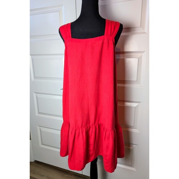 Ann Taylor Loft Size M Dress Linen Blend Square Neck Flounce Flowy Boho - Picture 5 of 9